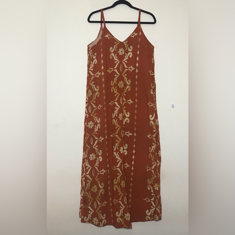 MSK M maxi dress boho floral fall summer orange rust pumpkin spice